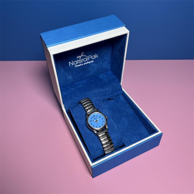Het Horloge Verpakkende Doos Ring Earring Pendant Necklace van Logo Blue Color Luxury Plastic van de fabrieks Directe Douane