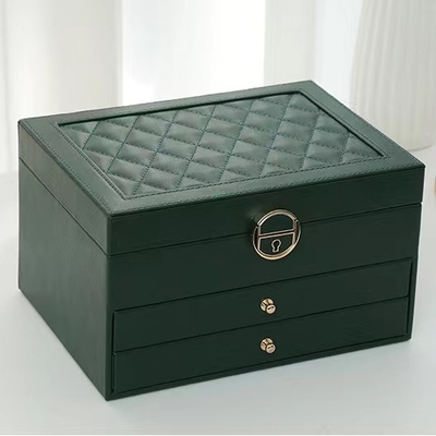Luxe Groene Pu Vierkante Juwelengevallen met Twee Laden voor Juwelen Vastgestelde Gift