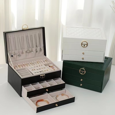 Luxe Groene Pu Vierkante Juwelengevallen met Twee Laden voor Juwelen Vastgestelde Gift