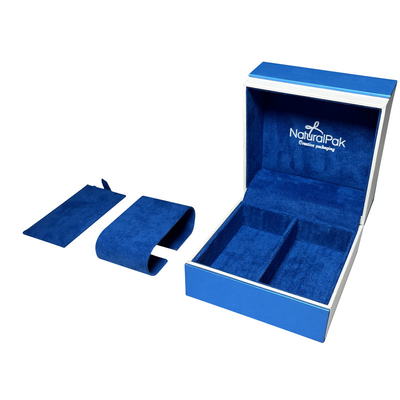 Doos van de Doosjuwelen van Sapphire Blue Plastic Luxury Watch de Verpakkende voor Halsbanden en Oorringen