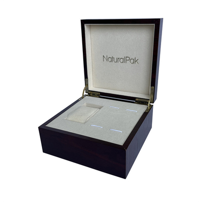 Het Document van de douanewijn Rood Houten Verpakkend Vakje Zilveren Metaal Logo Watch Set Box