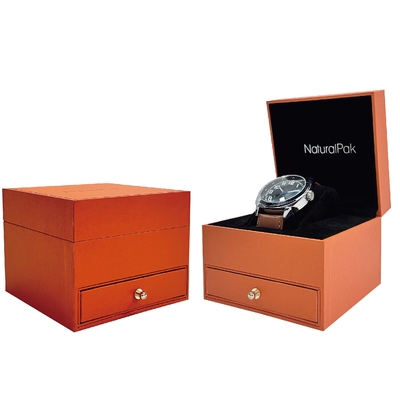Luxe polshorloge-verpakkingsdozen met lade / gouden knop