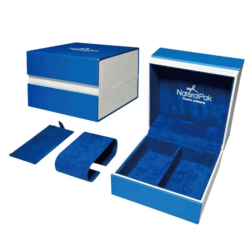 Doos van de Doosjuwelen van Sapphire Blue Plastic Luxury Watch de Verpakkende voor Halsbanden en Oorringen